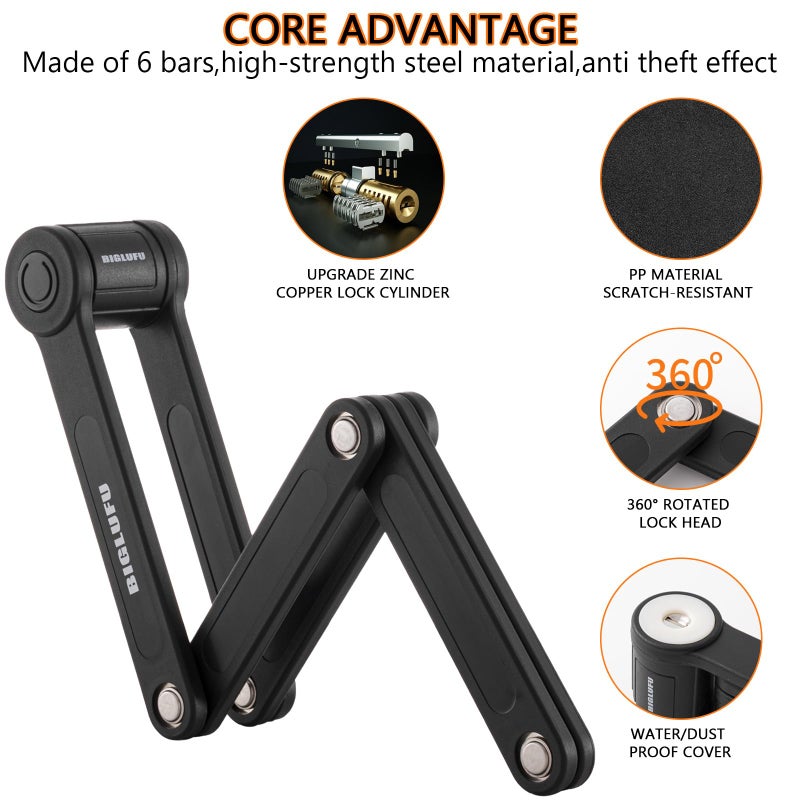 BIGLUFU Bike Lock Bicycle Scooter Motorcycle Folding Locks with 4Keys, Fold Chain Heavy Duty Alloy Steel Foldable Lock with Mounting Bracket 2pc Straps, 86cm/34 Unfolding, 1.92 lbs - Image 2